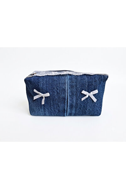 tuttobene CINY Denim Dantelli ve Fiyonklu Pinterest Makyaj Çantası TB041