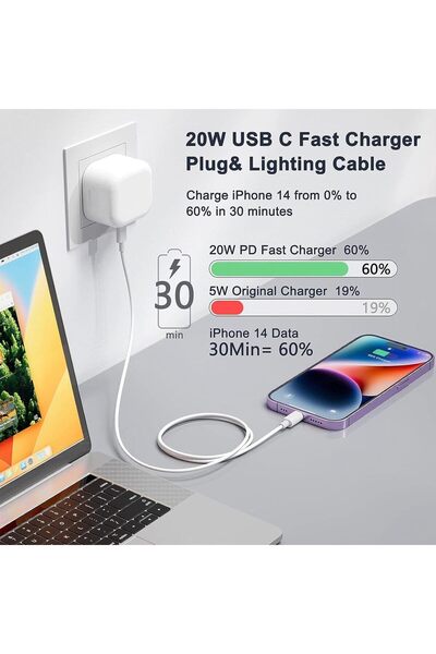 Generic 20W USB-C Fast Charger UK Plug with USB-C to Lightning Cable, Fast Ch...