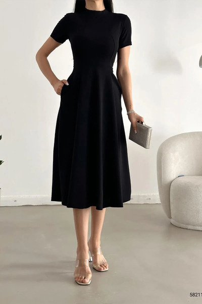 EZRAA Short Sleeve Long Fabric Dress with Pockets