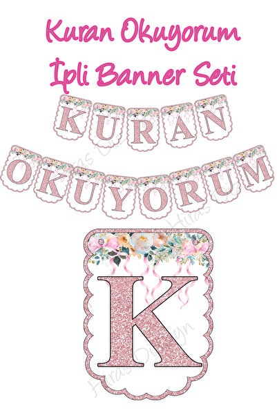 Hiras Dizayn Kuran Okuyorum İpli Banner Seti Kuran Töreni Süsleri Duvar Süsle...