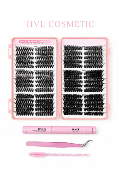 HVL COSMETIC Takma Kirpik Seti, Yapıştırıcı, Sabitleyici, Cımbız, Fırça, 30-4...