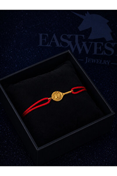 EAST&WEST 925 Ayar Gümüş Tenis Raket İp Bileklik Gold - Kırmızı