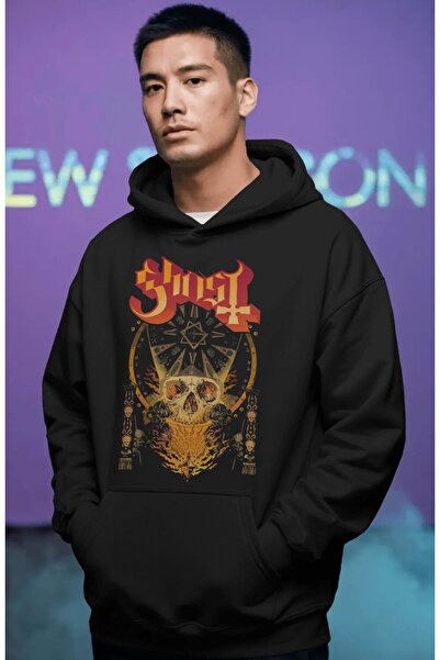 SEVBANO Hanorac premium oversize unisex cu imprimeu frontal Ghost Rock Metal ...