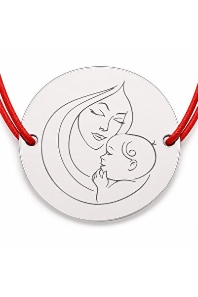 Simoshop Brățară argint 925 cu bănuț Mama și bebelușul, șnur reglabil — cadou...