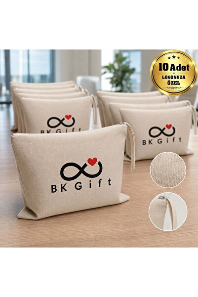 Bk Gift 10 Pieces of Off-White Zippered Linen Hand Wallets with Your Logo, 20...