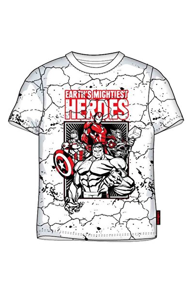 AVENGERS Tricou alb 9-14 ani cu print și tricot subțire 100% bumbac