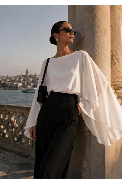Hira Clothing بلوزة أنيقة بياقة قاربية من الفيسكون السائل عالي الجودة، متوافق...