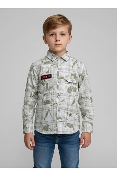 Babyqlo Boys Olive Abstract Printed Casual Shirt