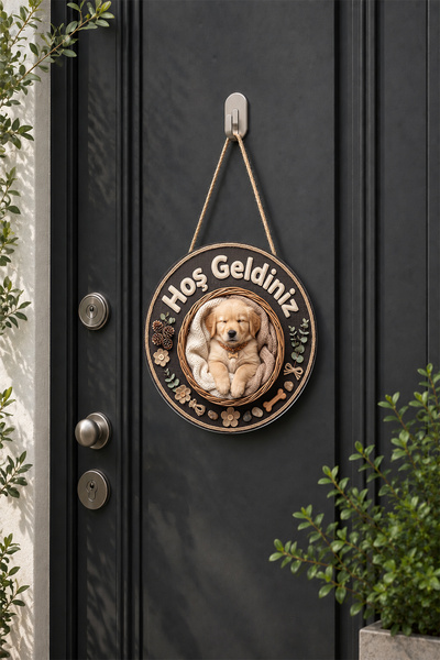 Lucena Wooden Mdf Puppy Dog Themed Welcome Door Ornament Round Wall Decoratio...