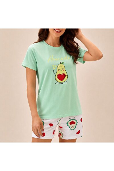 3S MODA Women's Basic Avocado Digital Printed T-Shirt