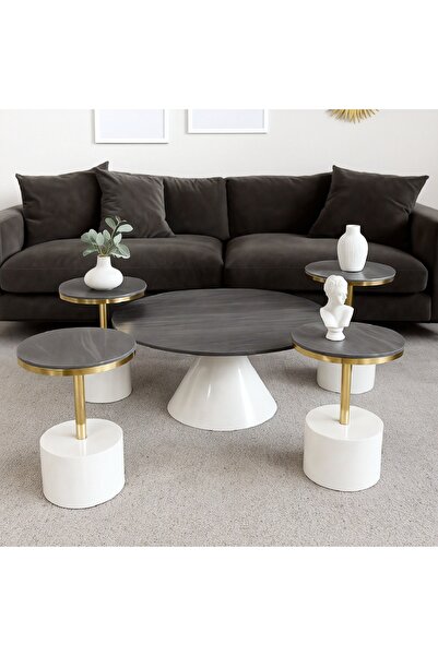 GLAMOURE HOME طقم طاولات قهوة وخدمة دائرية مودرن يتكون من 5 قطع.يتميز الطقم ب...