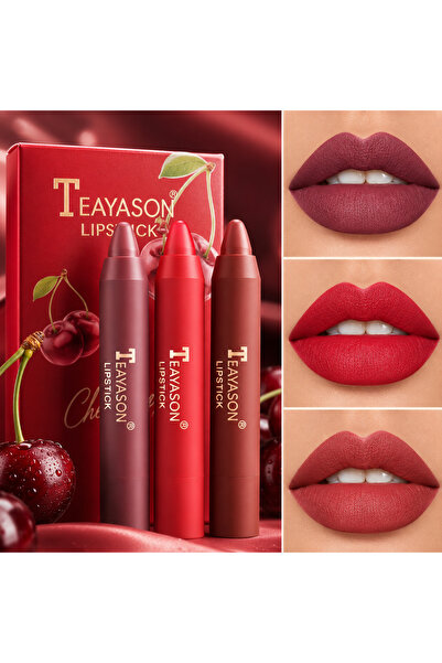 Noname Set 3 Rujuri Matte Tip Creion TEAYASON, 3 Culori Cherry, Rezistente la...