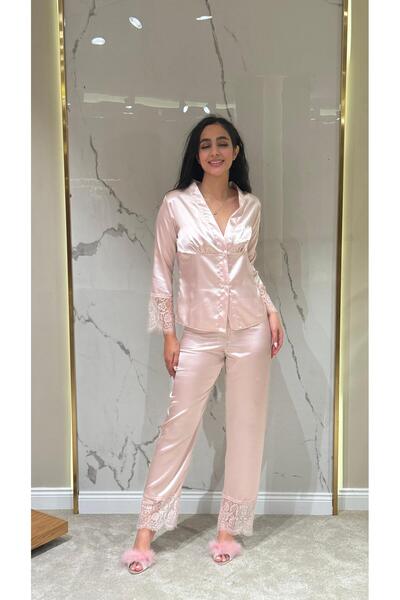 DAWN LİNE 6 Piece Lace Satin Nightgown Dressing Gown Pajama Set Shorts Set 6-...