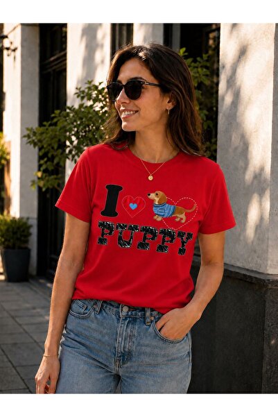 3S MODA تي شيرت نسائي أساسي مطبوع رقميًا من Puppy
