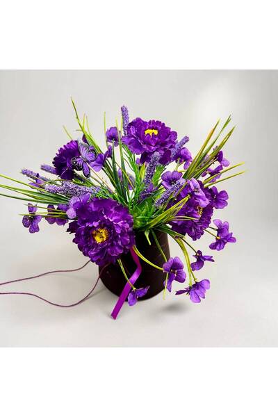 sedoshhomevision Purple Gardenia Artificial Flower Arrangement in Black Glass...