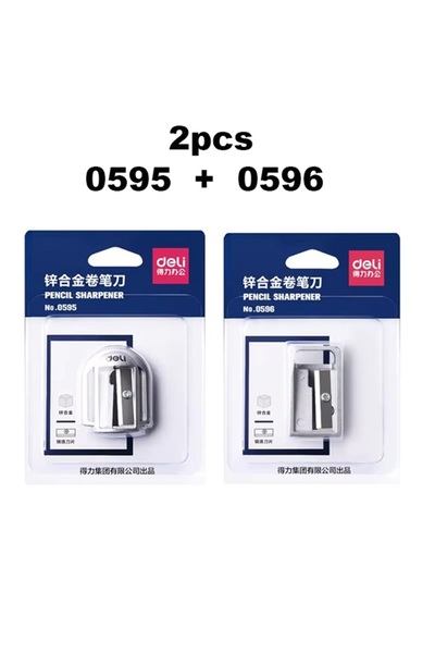 Choice1 Deli 0595-0596-2Pcs 1/2Pcs Deli Zinc Alloy Pencil Sharpener Silver Me...