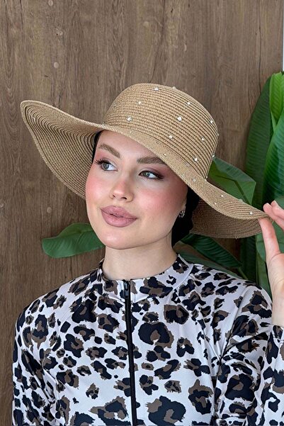 Hazamoda Full Stone-Embellished Straw Hat Camel