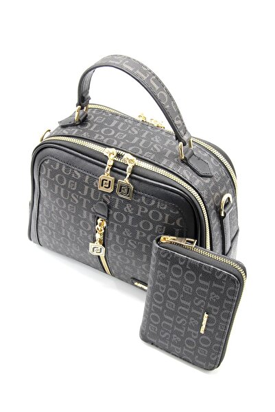 Just Polo Fashionable Black Maynimos Women's Bag and Wallet Set
