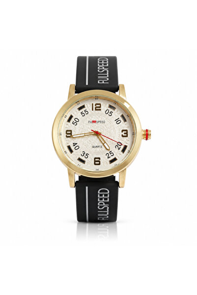 FULLSPEED Ceas Bărbătesc Quartz cu Curea Neagră din Silicon și Cadran Gold – ...