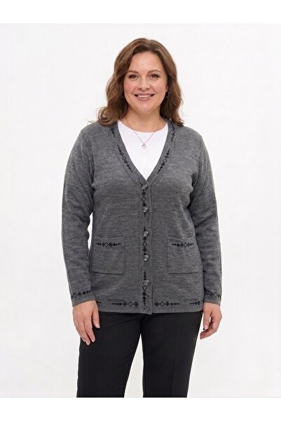 onno style women Banti Baklava Patterned Classic Knit Buttoned Jacket