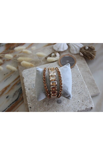 Atelier Pelin Colorful Stone Rubber Bracelet Set of 3 / Brown