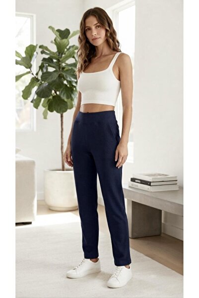 Sinem Çeyiz Oroverde Classic Woman Pants Thick Elastic Lycra Trousers with Po...