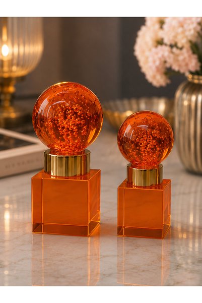 Hinora Home 2'li Dekoratif Cam Küre Seti Kristal Efektli Modern Salon ve Ofis...