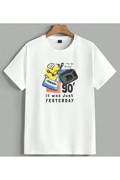 ELFERA Retro Cassette Nostalgic S Music Printed Unisex Oversize T-Shirt White