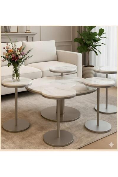 Tables Modern Marble Coffee Table Set (5 Pieces)