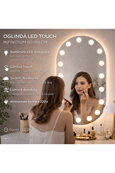 OEM Oglinda LED Touch Infinitium Sistem Dezaburire, 4000K, 60X80cm