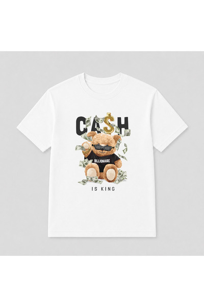 Ayıcık Baskılı Baskılı Oversize T-Shirt