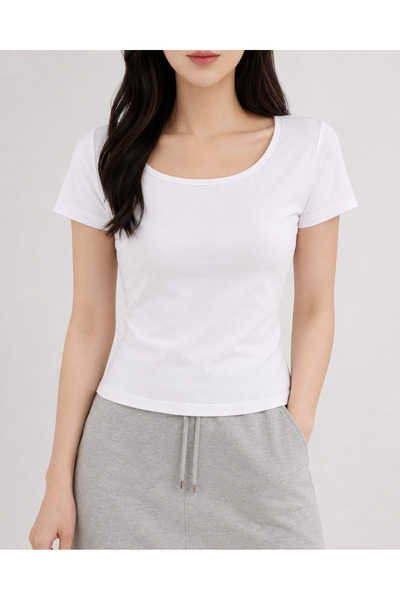 None Wear White Basic Y2K Short Sleeve Crop