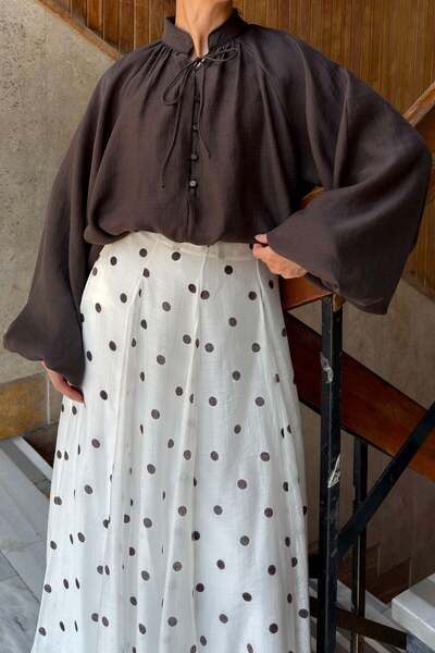 Faya Boutique Balon Kol Brown Thalia Chiffon Blouse