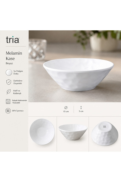 Tria Melamine Bowl 15 cm White Water Wave Patterned Soup Salad Bowl