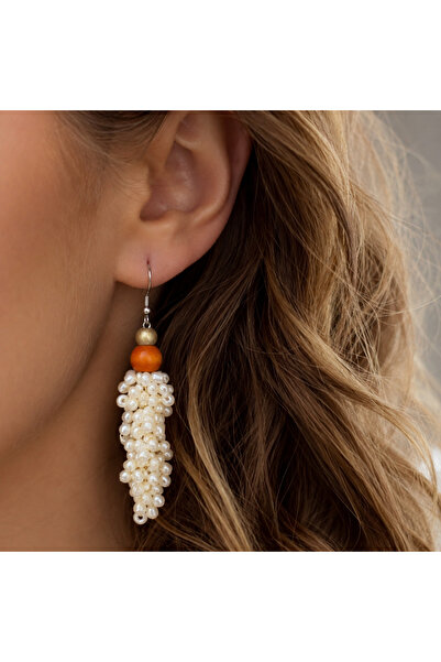 LeylanTakı Women's Ecru Dangle Cluster Earrings Bijouterie Trendy Stylish Gift