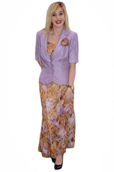 OEM Costum elegant , in nuante mov-bej, sacou din saten