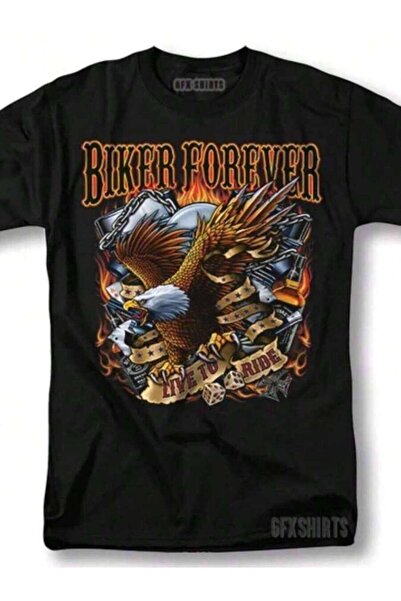9JY تي شيرت برسومات على طراز Biker Harly Style Motorcycle Forever Live To Ride
