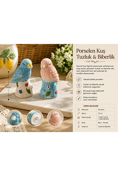Atak Hediyelik Porcelain Bird Figured Salt and Pepper Shaker Set – Decorative...
