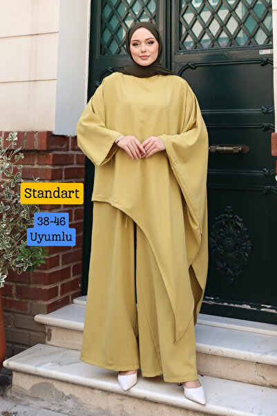 Mogi Butik Women's Linda Fabric Asymmetrical Tunic Wide Leg Pants Oversize Hi...
