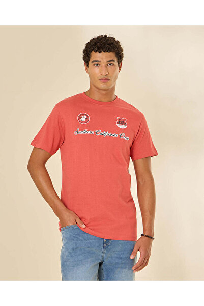 REDTAG Men Red Graphic T-Shirt