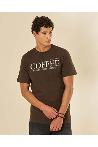 REDTAG Men Brown Graphic T-Shirt