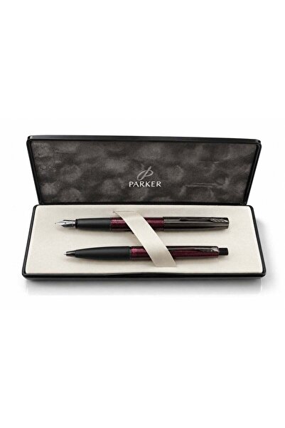 Parker مجموعة هدايا فرونتير ميتاليك بورجوندي (قلم حبر + قلم حبر جاف)، صندوق ه...