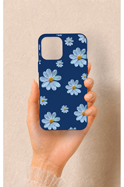Vip Case iPhone 12 Pro Max Uyumlu Mavi Papatya Desenli Silikon Kılıf