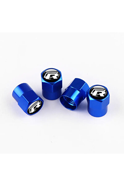 GARDENAUTO غطاء صمام من الألومنيوم مزين بشعار فولكس فاجن R (4 قطع) (أزرق)