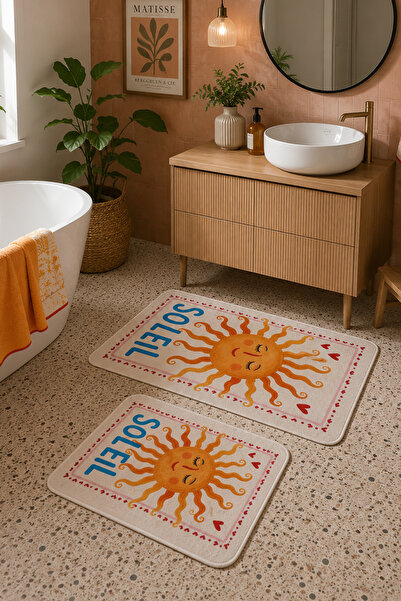 Zetahalı Digital Printing Washable Non-Slip Base 2-Piece Bathroom Mat Set 40X...
