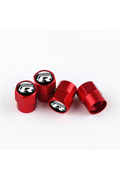 GARDENAUTO غطاء صمام من الألومنيوم مزين بشعار فولكس فاجن R (4 قطع) (أحمر)