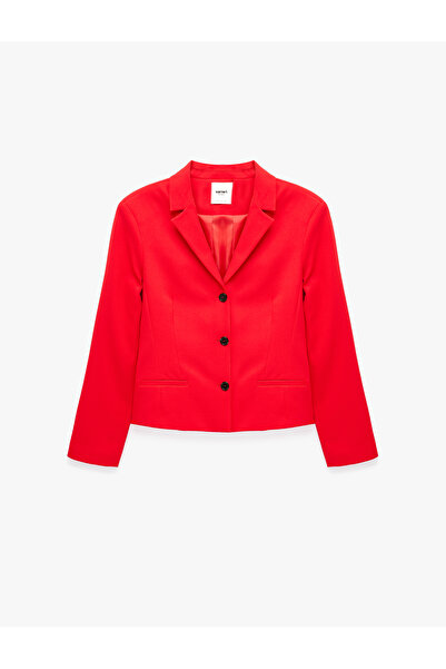 Koton Regular Fit Uzun Kollu Geniş Yaka Düğmeli Dikiş Detaylı Cepli Blazer Ceket