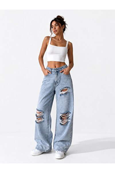 Aida Fashion Yırtık detay wide Leg jean
