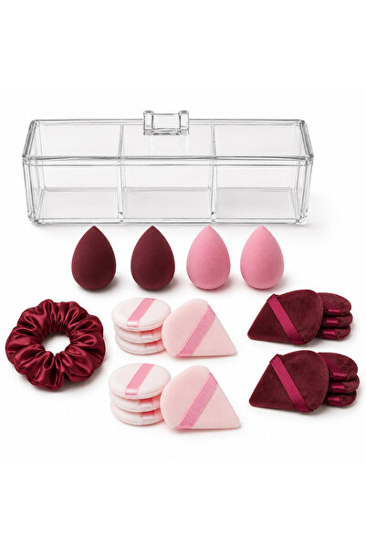 Generic Brand Set cu Scrunchie & Bureti de Machiaj in Husa cu Capac 22,5x9,5x7cm