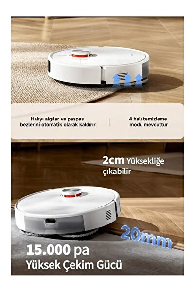 Xiaomi Beyaz Robot Süpürge 15.000 Pa Emiş 20 mm Eşik Aşma Çok Katlı Haritalam...